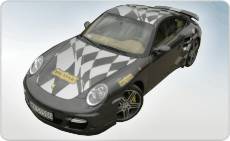 Niecodzienne oklejenie sportowego Porsche Turbo przygotowane do udziau w Rage-Race 2010