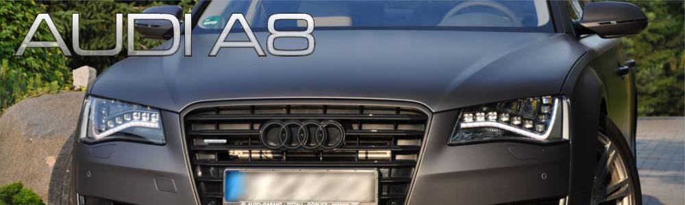 oklejanie auta Audi A8 oklejony foli w kolorze Dark Grey Matte Metallic z palety firmy 3M