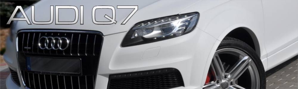 oklejanie samochodów Audi Q7 biały mat + oklejanie carbonem dachu, lusterek i detali