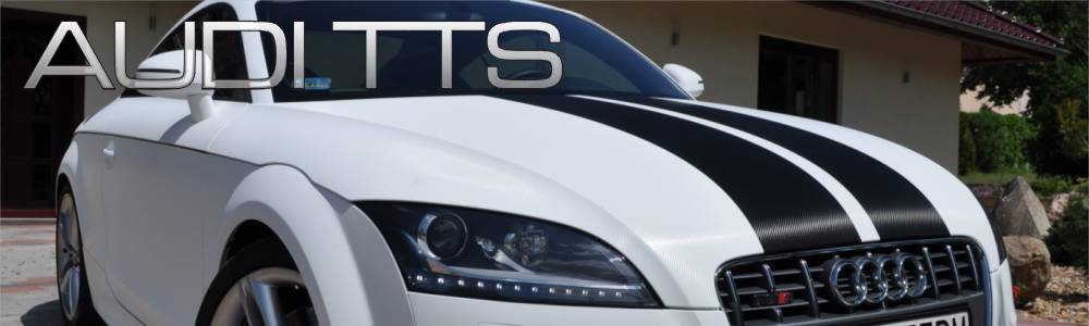 oklejanie auta Audi TTS biały carbon + czarne carbonowe pasy